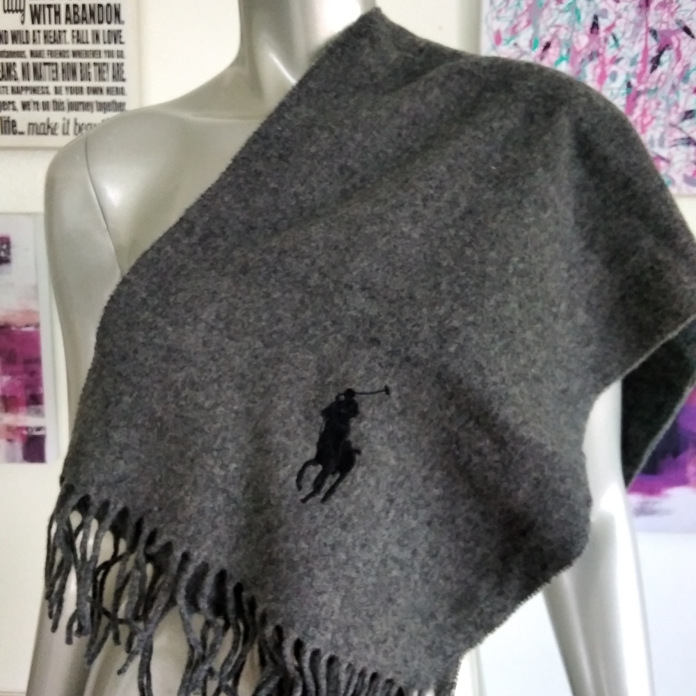 Brand New Polo Ralph Lauren Wool Scarf Unisex Grey O/S - Picture 2 of 4